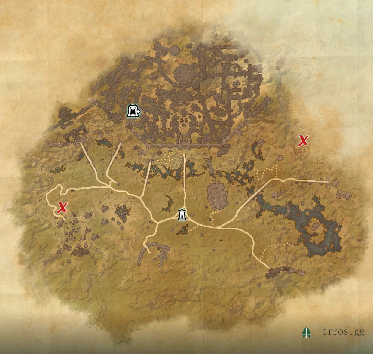 Clockwork City zone map with both treasure chest locations marked