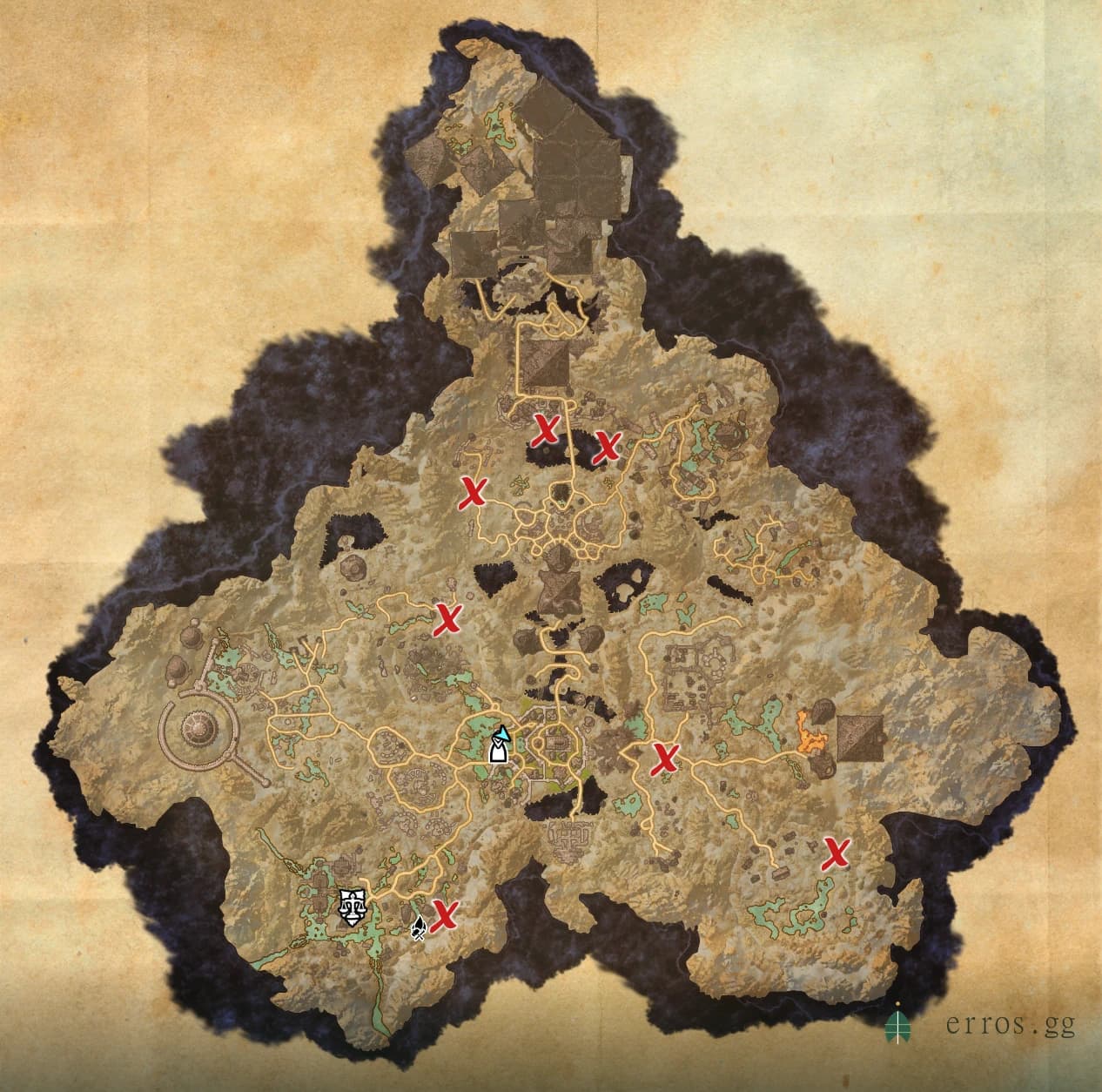 Coldharbour zone map with all treasure chest locations marked