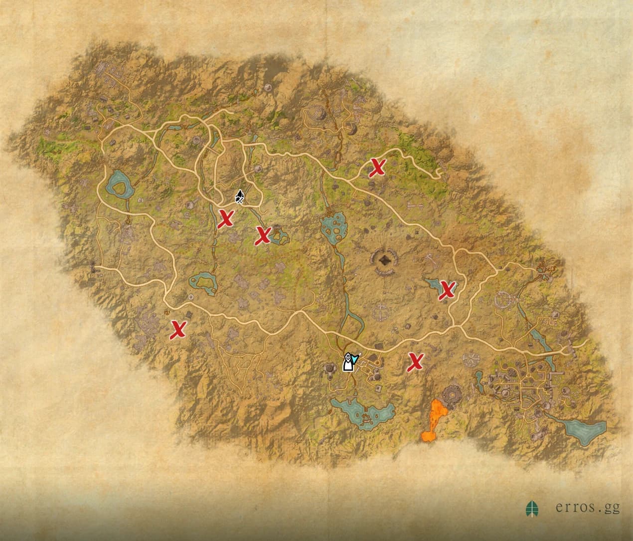 Craglorn zone map with all treasure chest locations marked