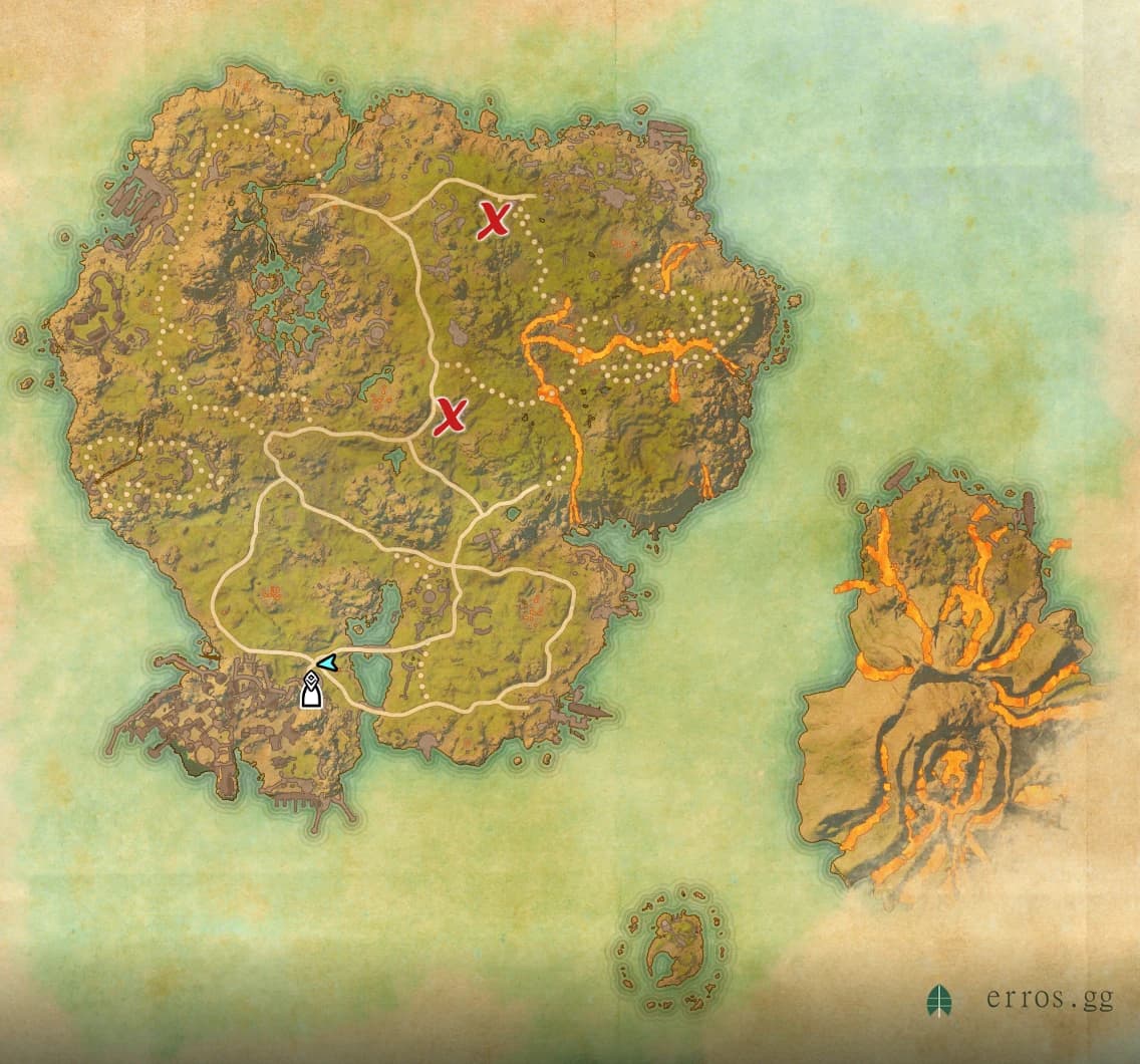 Galen zone map with both treasure chest locations marked