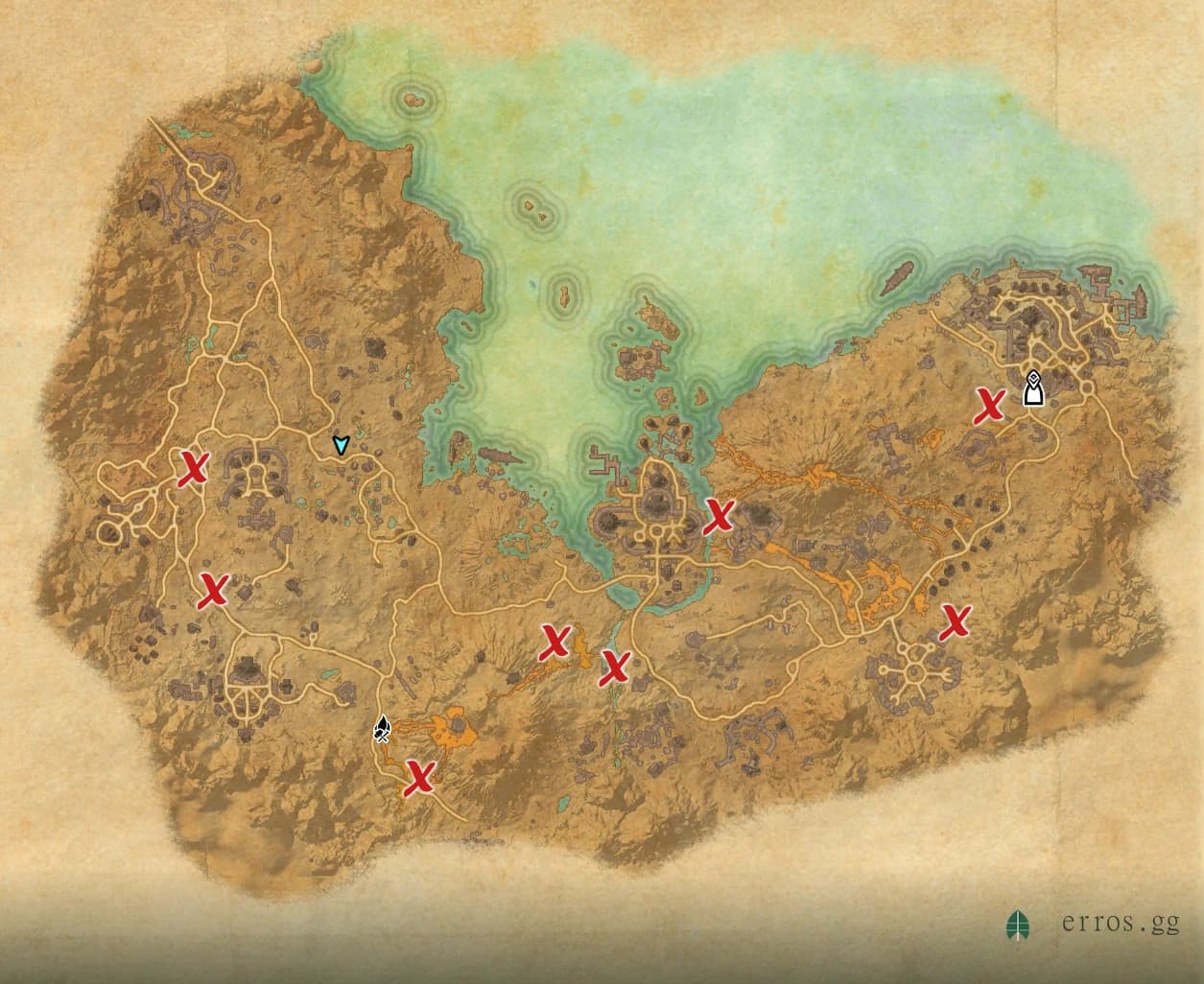 Stonefalls zone map with all treasure chest locations marked